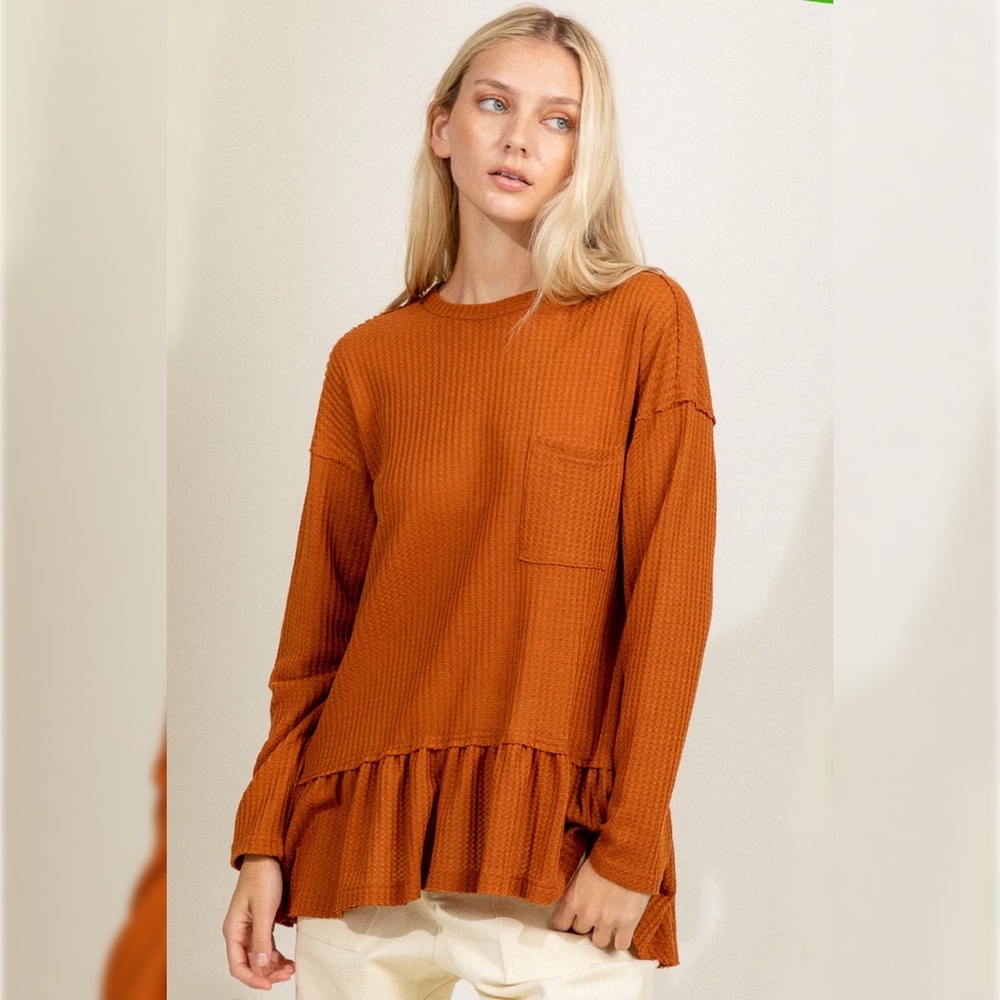 Solid soft waffle knit tunic top